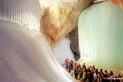 Werfen Ice caves with icy sculptures of gigantic size.